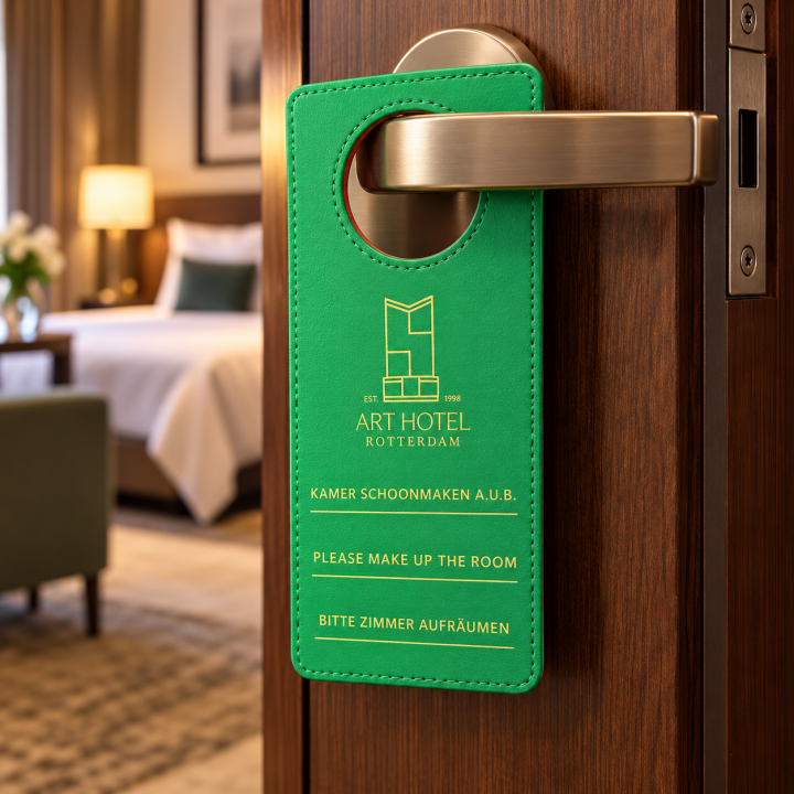 Deri Logo Baskılı Otel Kapı Askısı – DND Kartı